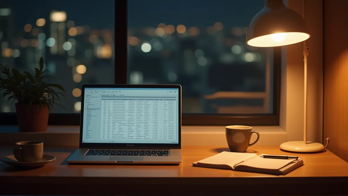 日本上班族在家中書桌使用筆電處理副業的場景