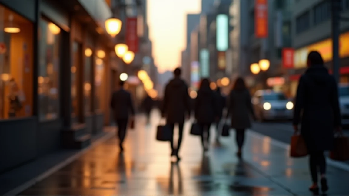 東京辦公街區傍晚的上班族下班風景，象徵副業時間的開始