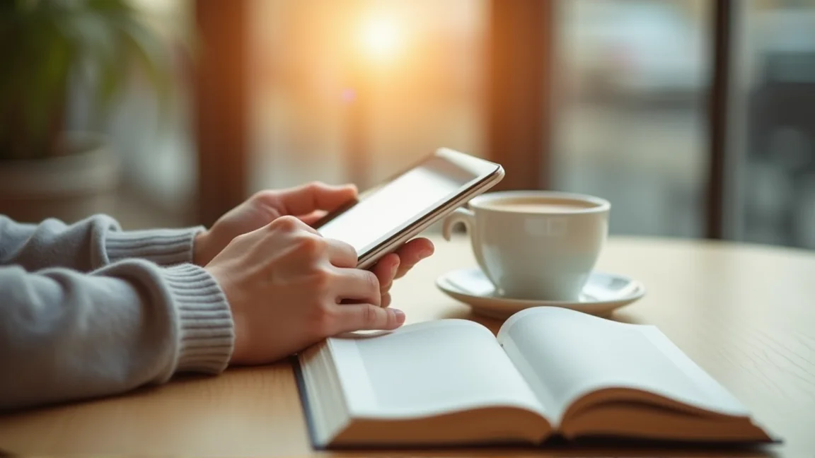 一個人在咖啡店用平板做閱讀筆記