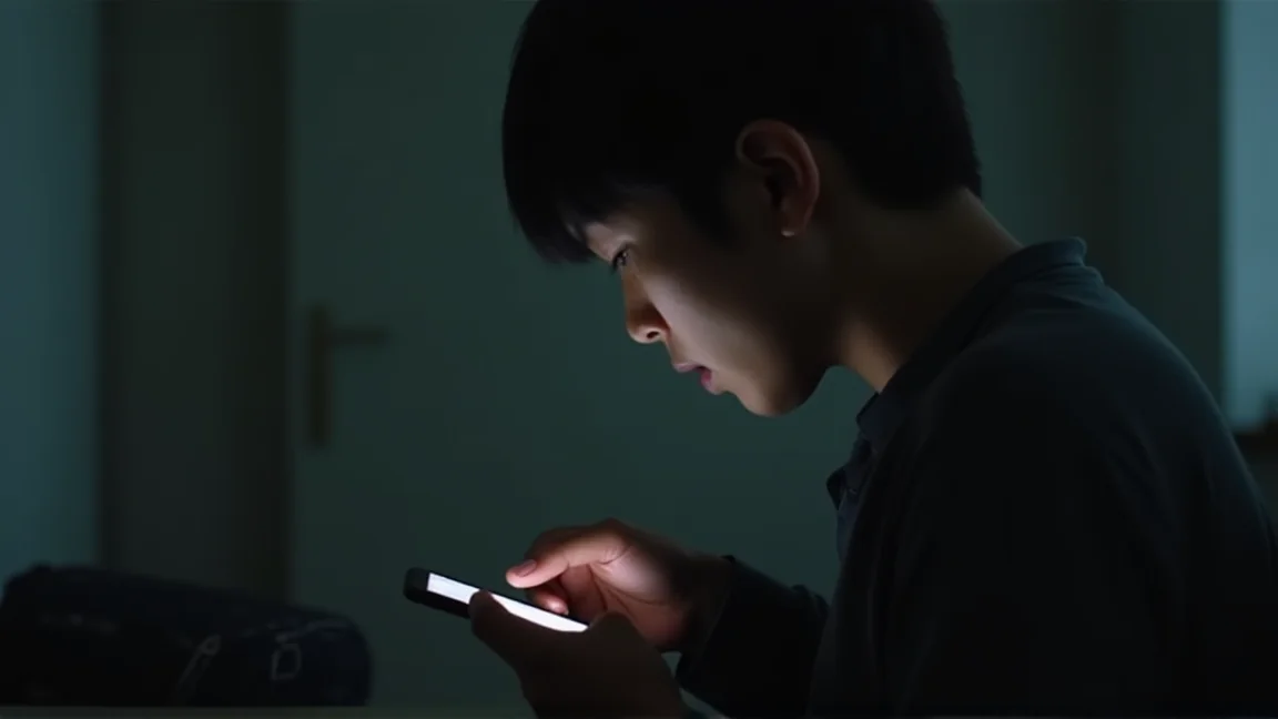 深夜在昏暗房間滑手機看訊息的人