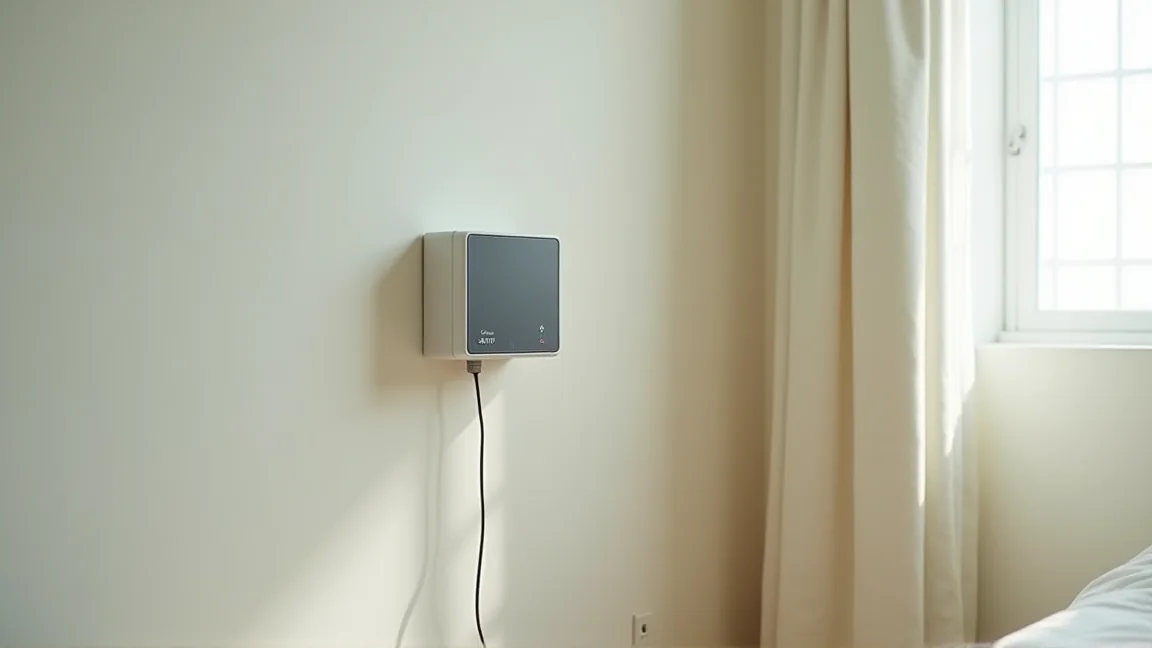 牆角的光纖終端裝置與延伸到室外的配線
