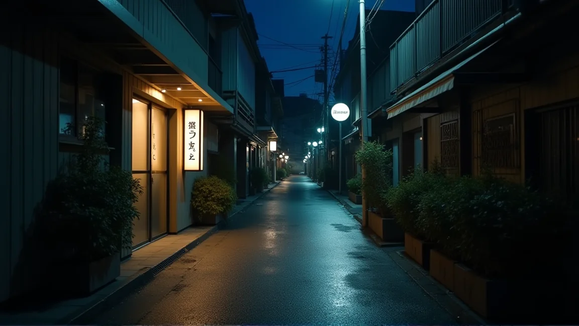 街頭夜間的路燈與柏油路面