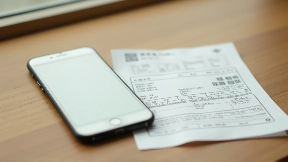 手機螢幕與紙本車票並放在桌面上，畫面內容不可辨識