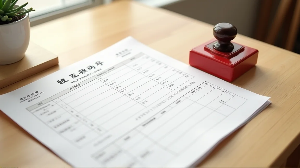 婚姻登記用的日文表格與印章放在木桌上，欄位內容模糊不可辨識