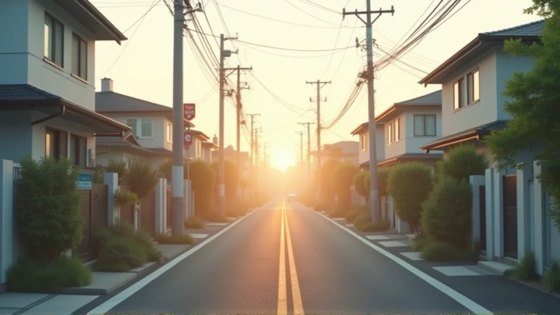 八月的日本住宅區午後，柏油路上熱氣蒸騰，沒有可辨識的招牌文字
