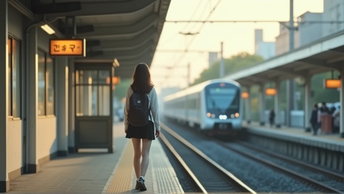 月台上背著書包等車的學生背影