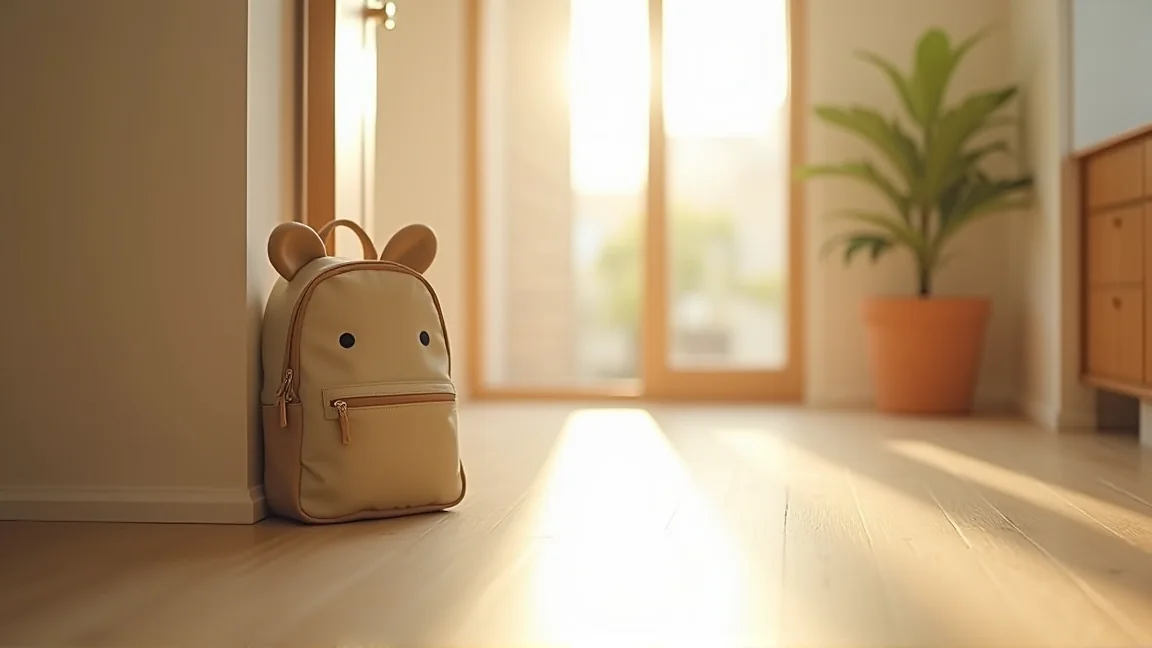 幼稚園書包與餐具袋放在玄關地板上