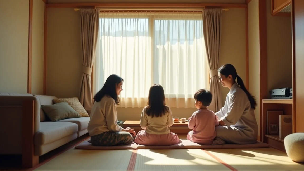 祖孫三代在日本住宅的客廳