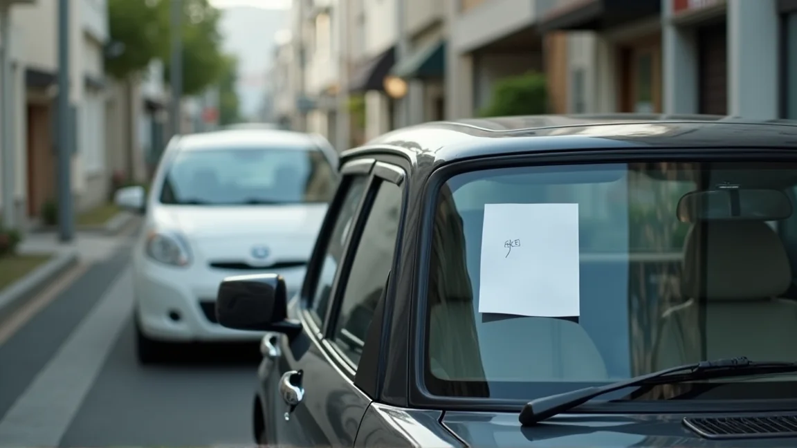 日本街道上貼著確認標章的車輛
