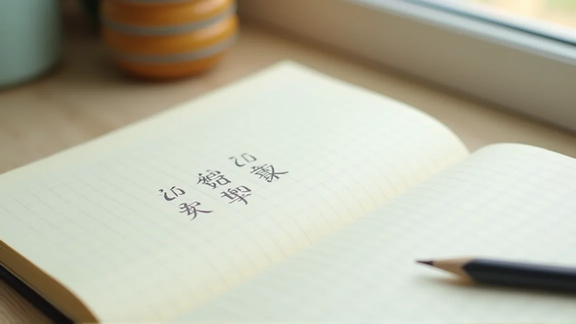 筆記本上並排書寫的兩種漢字字形