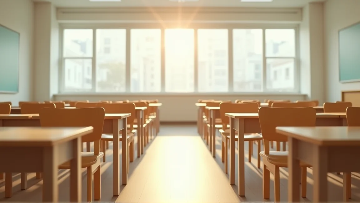 大學教室裡排好的課桌