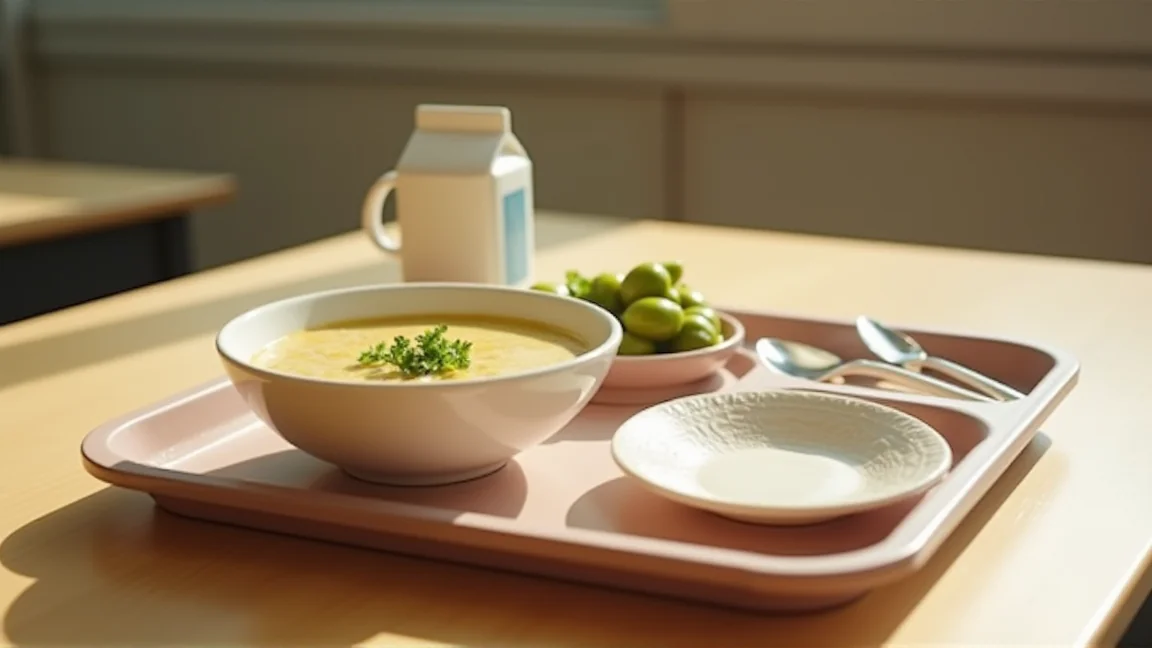 小學生的午餐托盤與餐具