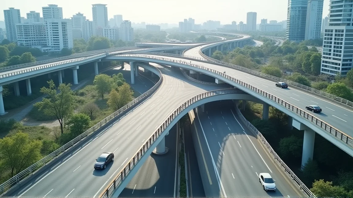 都市近郊高速公路的交流道俯視