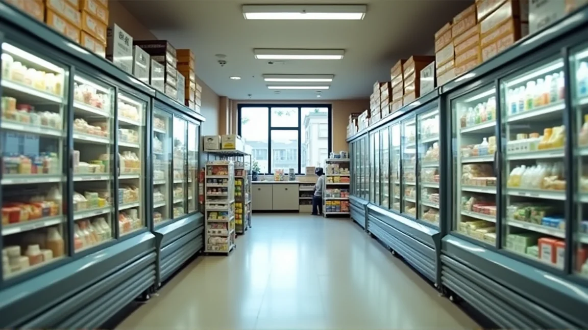 亞洲食材店冷藏櫃前的走道